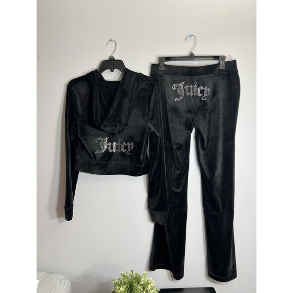NWT JUICY COUTURE Velour Bling Tracksuit Hoodie/Pants Black Size Small Y2K - Picture 4 of 6